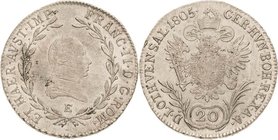 Habsburg
Franz II.(I.) 1792-1806 20 Kreuzer 1805, E-Karlsburg Jaeger 153 Vorzüglich-Stempelglanz