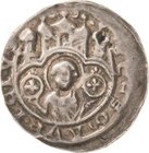 Magdeburg, Erzbistum
Wichmann von Seeburg 1152-1192 Brakteat Hüftbild des Hl. Moritz mit 2 Kreuzkugeln unter Dreipass mit 5 Türmen, SC SMAVRITIVS Meh...