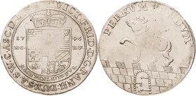Anhalt-Bernburg
Viktor Friedrich 1721-1765 Taler 1746, HCRF-Harzgerode Unter dem anhaltischen Fürstenhut 12-feldiges Wappen, daneben 1746 und HCRF, d...