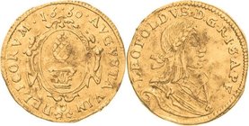Augsburg-Stadt
 Dukat 1660. Mit Titel und Porträt Leopold I Forster 335 Friedberg 67 GOLD. 3.35 g. Leicht gewellt, sehr schön