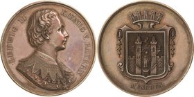Bayern
Ludwig II. 1864-1886 Bronzemedaille o.J. (J. Ries) Brustbild nach rechts / Bekrönte Wappenkartusche, darunter MÜNCHEN. 41,7 mm, 28,85 g Klose ...