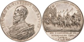 Bayern
Prinzregent Luitpold 1886-1912 Silbermedaille 1895 (Lauer) Schützenbund München zum 25-jährigen Jubiläum der Siegesfeiern von 1870/1871. Brust...