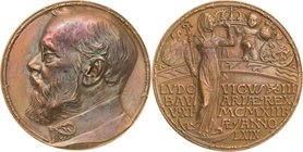 Bayern
Ludwig III. 1913-1918 Große Bronzegussmedaille 1913 (Karl Goetz) Sein Regierungsantritt. Brustbild nach links / Madonna und Putto halten Krone...