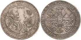 Brandenburg-Franken
Georg von Ansbach und Albrecht d. J. zu Bayreuth 1527-1543 Taler 1539, o. Mzz.-Schwabach v. Schrötter 669 Slg. Wilmersdörffer 445...