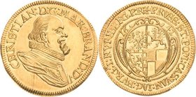 Brandenburg-Bayreuth
Christian 1603-1655 Dukat 1642, Nürnberg Slg. Wilmersdörffer 558 Friedberg 370 Slg. Grüber 3452 GOLD. 3.43 g. Prachtexemplar. St...
