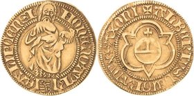 Sachsen-Kurlinie ab 1486 bis 1547 (Ernestiner)
Albrecht (1464) 1485-1500 Goldgulden o.J. Leipzig Interessante Variante der Darstellung des Hl. Johann...