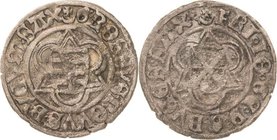 Sachsen-Kurlinie ab 1486 bis 1547 (Ernestiner)
Friedrich III., Johann und Georg 1507-1525 1/2 Schwertgroschen o.J. Kreuz über Halbmond-Leipzig Umschr...