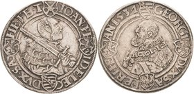 Sachsen-Kurlinie ab 1486 bis 1547 (Ernestiner)
Johann Friedrich und Georg 1534-1539 Guldengroschen 1537, T-Buchholz Keilitz 130 Schnee 80 Davenport 9...