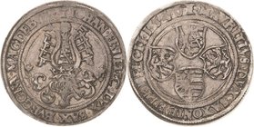 Sachsen-Kurlinie ab 1486 bis 1547 (Ernestiner)
Johann Friedrich und Moritz 1541-1547 1/2 Guldengroschen 1546, T-Buchholz und Schneeberg Im Revers zwi...