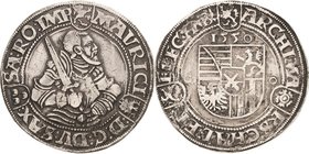 Sachsen-Kurlinie ab 1547 (Albertiner)
Moritz 1547-1553 Taler 1550, Eichel-Annaberg Keilitz/Kahnt 10 Schnee 689 Davenport 9787 Rand leicht bearbeitet,...