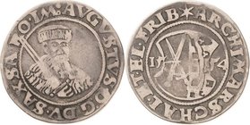Sachsen-Kurlinie ab 1547 (Albertiner)
August 1553-1586 1/4 Taler 1554, Stern-Freiberg Keilitz/Kahnt 90 Kohl 38 (falsche Abb.) Sehr schön