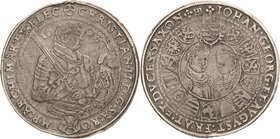 Sachsen-Kurlinie ab 1547 (Albertiner)
Christian II., Johann Georg I. und August 1591-1611 Dicker Doppeltaler 1603, HB-Dresden Keilitz/Kahnt 223 Schne...