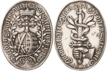 Sachsen-Kurlinie ab 1547 (Albertiner)
Johann Georg I. (1611-) 1615-1656 Ovale Silbermedaille 1625 (unsigniert) Reichsapfel mit Wappen / Hand mit Schw...