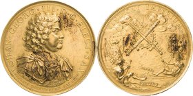 Sachsen-Kurlinie ab 1547 (Albertiner)
Johann Georg III. 1680-1691 Vergoldete Bronzemedaille 1688 (Philipp Heinrich Müller) Auf den Sieg über die Türk...