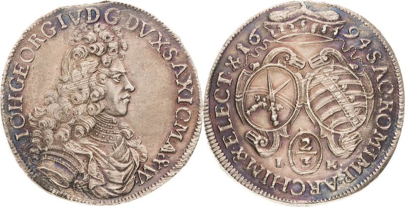 Sachsen-Kurlinie ab 1547 (Albertiner)
Johann Georg IV. 1691-1694 2/3 Taler 1694...