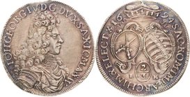 Sachsen-Kurlinie ab 1547 (Albertiner)
Johann Georg IV. 1691-1694 2/3 Taler 1694, IK-Dresden C/K 663 Kohl 319 Davenport 813 Prachtexemplar mit feiner ...