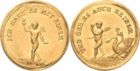 Sachsen-Kurlinie ab 1547 (Albertiner)
Friedrich August I., der Starke 1694-1733 Goldmedaille im Dukatengewicht o.J. Satirischer goldener Spieljeton i...