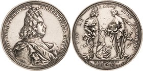 Sachsen-Kurlinie ab 1547 (Albertiner)
Friedrich August I., der Starke 1694-1733 Silbermedaille 1697 (Hautsch) Auf seine Krönung zum König von Polen i...