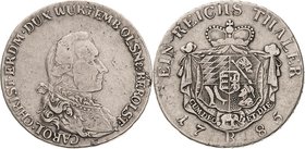 Württemberg-Öls
Karl Christian Erdmann 1744-1792 Taler 1785, B-Breslau Klein/Raff 195.5 Ebner 204 Davenport 2879 Sehr schön