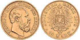 Hessen
Ludwig IV. 1877-1892 10 Mark 1878 H Jaeger 219 Rand leicht bearbeitet, sehr schön+