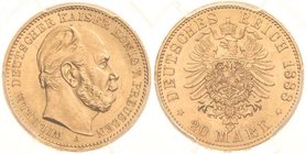 Preußen
Wilhelm I. 1861-1888 20 Mark 1888 A In PCGS-Slab mit Bewertung MS 64 Jaeger 246 Kl. Kratzer, vorzüglich-Stempelglanz/fast Stempelglanz