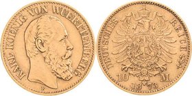 Württemberg
Karl 1864-1891 10 Mark 1873 F Jaeger 289 Sehr schön-vorzüglich