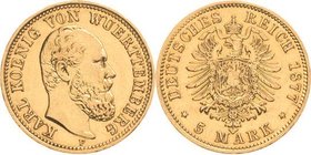 Württemberg
Karl 1864-1891 5 Mark 1877 F Jaeger 291 Kl. Henkelspur, sehr schön-vorzüglich