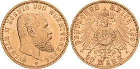 Württemberg
Wilhelm II. 1891-1918 20 Mark 1897 F Jaeger 296 Kl. Randfehler, fast vorzüglich/vorzüglich