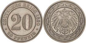 Kleinmünzen
 20 Pfennig 1890 A Jaeger 14 Sehr selten in dieser Erhaltung. Winz. Kratzer, Polierte Platte