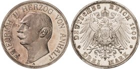 Anhalt
Friedrich II. 1904-1918 3 Mark 1909 A Jaeger 23 Zaponiert, Polierte Platte