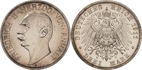 Anhalt
Friedrich II. 1904-1918 3 Mark 1911 A Jaeger 23 Avers leicht berieben, Polierte Platte