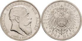 Baden
Friedrich I. 1856-1907 5 Mark 1907 (G) Auf seinen Tod Jaeger 37 Vorzüglich-Stempelglanz/Stempelglanz