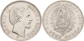 Bayern
Ludwig II. 1864-1886 5 Mark 1876 D Jaeger 42 Kl. Randfehler, sehr schön-vorzüglich