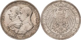 Mecklenburg-Schwerin
Friedrich Franz IV. 1897-1918 3 Mark 1915 A Jahrhundertfeier Jaeger 88 Min. Randfehler, fast prägefrisch/prägefrisch