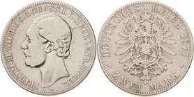 Mecklenburg-Strelitz
Friedrich Wilhelm 1860-1904 2 Mark 1877 A Jaeger 90 Schön-sehr schön