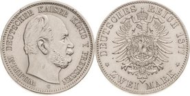 Preußen
Wilhelm I. 1861-1888 2 Mark 1877 C Jaeger 96 Leicht bearbeitet, fast vorzüglich/vorzüglich