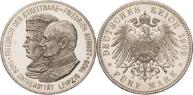 Sachsen
Friedrich August III. 1904-1918 5 Mark 1909 (E) Universität Leipzig Jaeger 139 Vom Erstabschlag. Vorzüglich-Stempelglanz