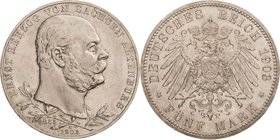 Sachsen-Altenburg
Ernst 1853-1908 5 Mark 1903 A Regierungsjubiläum Jaeger 144 Kl. Randfehler, vorzüglich-Stempelglanz