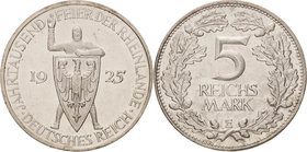 Gedenkausgaben
 5 Reichsmark 1925 E Rheinlande Jaeger 322 Kl. Kratzer, vorzüglich/vorzüglich-Stempelglanz
