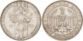 Gedenkausgaben
 5 Reichsmark 1929 E Meißen. Lichtenrader Prägung Jaeger 339 Kl. Randfehler, fast vorzüglich/vorzüglich