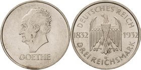 Gedenkausgaben
 3 Reichsmark 1932 D Goethe Jaeger 350 Vorzüglichvorzüglich-Stempelglanz