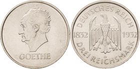 Gedenkausgaben
 3 Reichsmark 1932 D Goethe Jaeger 350 Vorzüglich-Stempelglanz