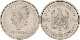 Gedenkausgaben
 3 Reichsmark 1932 D Goethe Jaeger 350 Vorzüglich