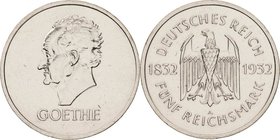 Gedenkausgaben
 5 Reichsmark 1932 A Goethe Jaeger 351 Kl. Randfehler, sehr schön-vorzüglich