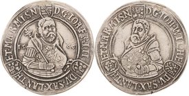 Sammlung Theobald Seitz - Sachsen-Weimar Sachsen-Ernestiner-Gesamthaus 1547-1573
Johann Friedrich II. und Johann Wilhelm 1566 1/2 Taler 1566, o. Mzz....