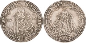Sammlung Theobald Seitz - Sachsen-Weimar Sachsen-Alt-Weimar 1572-1603
Friedrich Wilhelm und Johann 1573-1602 Taler 1582, B mit Eichel-Saalfeld Hüftbi...