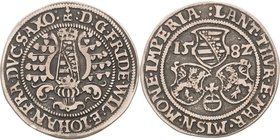 Sammlung Theobald Seitz - Sachsen-Weimar Sachsen-Alt-Weimar 1572-1603
Friedrich Wilhelm und Johann 1573-1602 1/4 Taler 1582, B mit Eichel-Saalfeld He...
