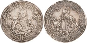 Sammlung Theobald Seitz - Sachsen-Weimar Sachsen-Alt-Weimar 1572-1603
Friedrich Wilhelm und Johann 1573-1602 Taler 1586, B mit Eichel-Saalfeld Hüftbi...