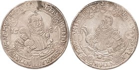 Sammlung Theobald Seitz - Sachsen-Weimar Sachsen-Alt-Weimar 1572-1603
Friedrich Wilhelm und Johann 1573-1602 Breiter 1/2 Taler 1586, B mit Eichel-Saa...