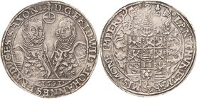Sammlung Theobald Seitz - Sachsen-Weimar Sachsen-Alt-Weimar 1572-1603
Friedrich Wilhelm und Johann 1573-1602 Taler 1591, B mit Eichel-Saalfeld Beider...